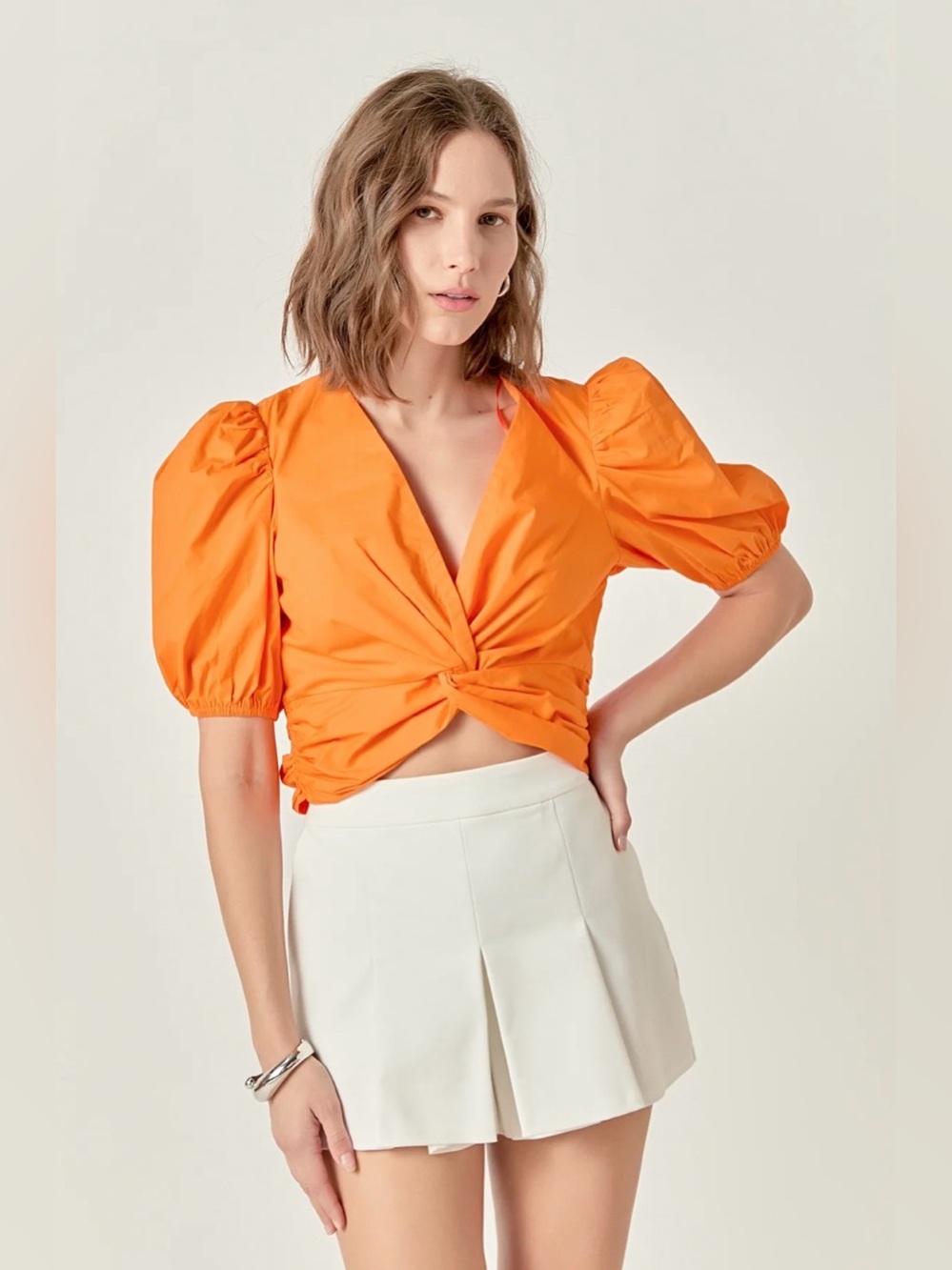 NWT English Factory Orange Twist Detail Crop Top 100% Cotton Size Small